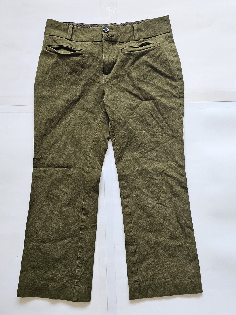 Anthropologie Olive Green Cropped Straight-Leg Pants